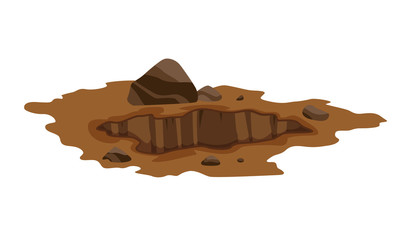 A Big Hole the Ground illustration. Ground works digging of sand coal waste rock and gravel illustration.