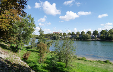 Fototapeta na wymiar Seine river bank in Ivry sur Seine near Paris city