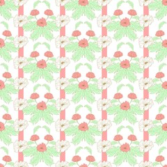 Hand drawn artistic poppy flower vector seamless pattern. Modern colorful pattern elements in doodle style  isolated on white background. 