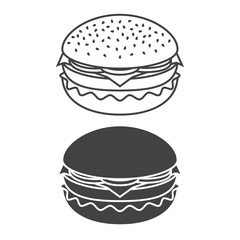 Burger monochrome icon isolated on white background. Vector illustration.