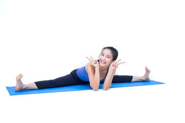 Fototapeta premium Beautiful Asia girl practicing yoga on isolated white background : Concept practicing