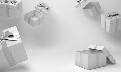 White empty gift box on studio lighting white background. 3D rendering illustration.