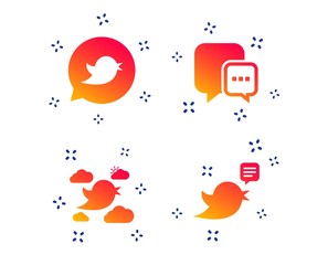 Birds icons. Social media speech bubble. Short messages chat symbol. Random dynamic shapes. Gradient message icon. Vector