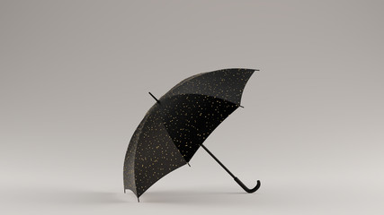 Black Umbrella with Gold Raindrops Resting on the Ground 3d illustration 3d render