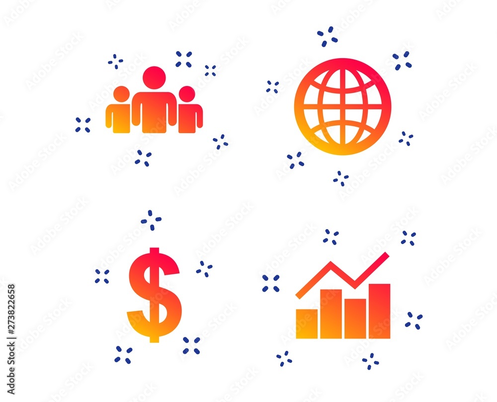 Poster business icons. graph chart and globe signs. dollar currency and group of people symbols. random dyn