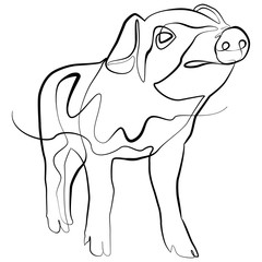 Piglet one line drawing. Line Art Baby Pig Vector Illustration