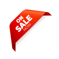 Red Vector Banner Ribbon on white background, corner ribbon, on sale now