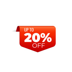 Red Vector Banner Ribbon on white background, top bookmark, up to 20 percent off