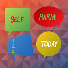 Word writing text Self Harm. Business photo showcasing deliberate injury typically analysisifestation psychological Blank Speech Bubble Sticker in Different Shapes and Color for Multiple Chat