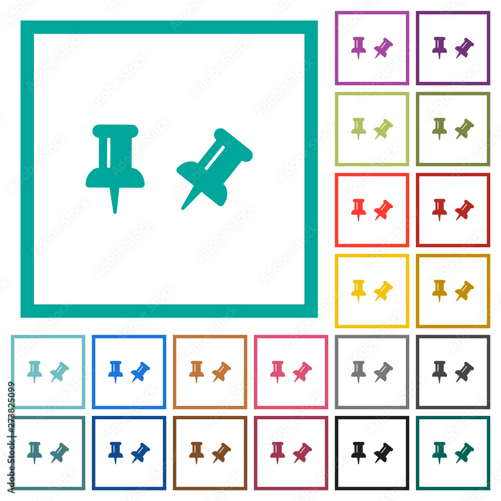 Poster toggle pin flat color icons with quadrant frames