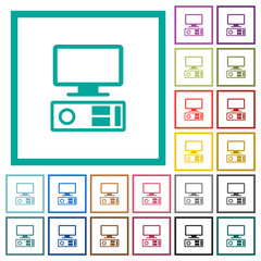 Old personal computer flat color icons with quadrant frames