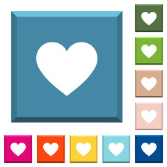 Heart card symbol white icons on edged square buttons