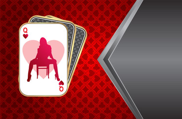 Queen in poker design.Playing cards on a beautiful background.Pole dance