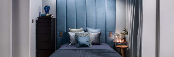Dark blue bedroom interior
