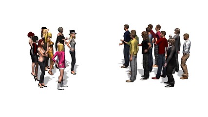 Fototapeta premium People - a group of women and men stand opposite each other - isolated on white background