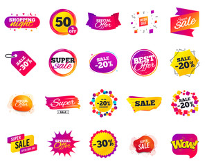 Sale banner. Special offer template tags. Cyber monday sale discount. Black friday shopping icons. Best ultimate offer badge. Super shopping discount icons. Mega banners set vector