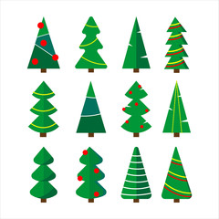 Christmas trees set. Modern flat design collection of simple fir-tree. Vector illustration. Can be used for greeting card, invitation, banner, web