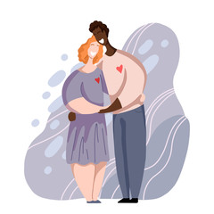 International happy couple hugging and laughing. Relationships and love. Date in modern flat style. Family and unity of different people. Vector element for cards, invitations and your creativity