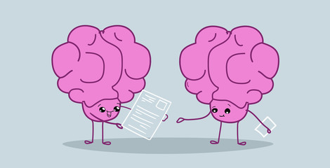 human brain hr manager analyzing resume during interview curriculum vitae recruitment job vacancy candidate concept pink cartoon characters kawaii style horizontal sketch hand drawn