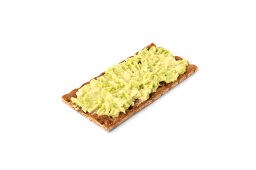 Bread with avocado isolated on white background.