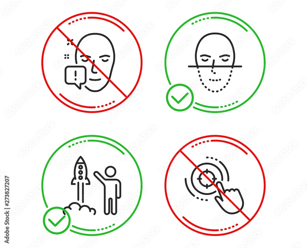 Poster do or stop. launch project, face recognition and face attention icons simple set. seo target sign. b