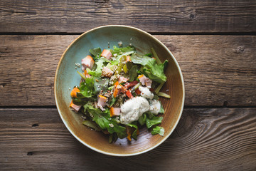 Vegetable salad with smoked chicken and quinoa