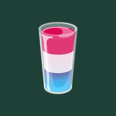 Cocktail shot glass of three layered jelly isolated on dark background.