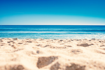 Fototapeta na wymiar Blue ocean wave on sandy beach. Summer Vacation concept .