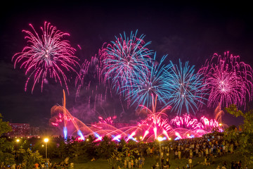 Red and Blue Fireworks light up the sky