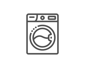 Washing machine line icon. Laundry service sign. Clothing cleaner symbol. Quality design element. Linear style washing machine icon. Editable stroke. Vector