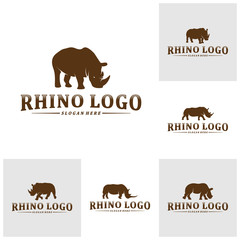 Set of Rhino logo design vector template. Vector rhino silhouette. Icon Symbol