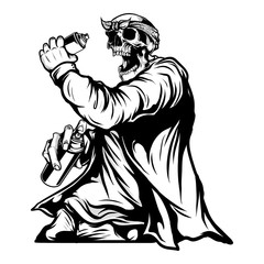 the skull uses a bandana to hold spray paint vector