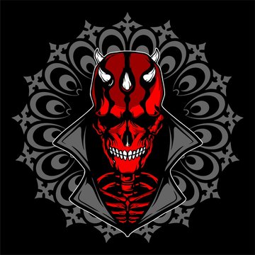 satanic skull with horn hand drawing vector