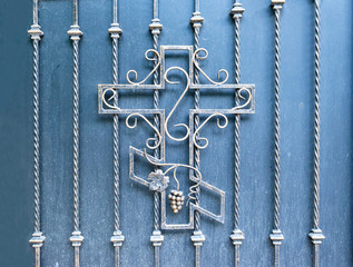 Stock photo orthodox cross forged in fence of church christian religion pattern beautiful in background