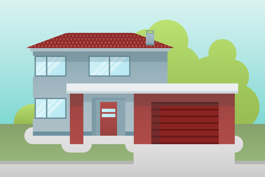 Cottage house front view. Vector illustration.