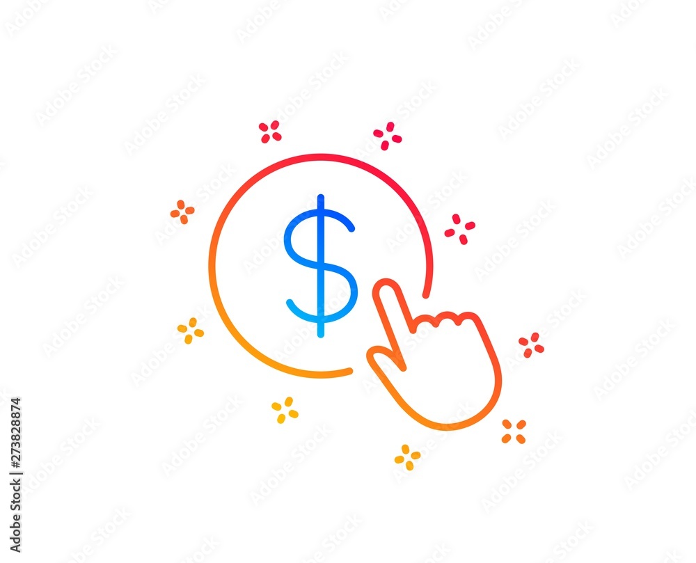 Poster hand click line icon. currency exchange sign. cursor pointer symbol. to pay or get money. gradient d