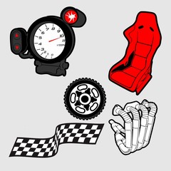 Vector illustration of a parts car set
