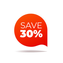 Red Vector Banner speech bubble on white background, save 30 percent