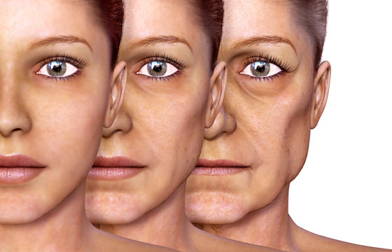 Aging of a woman, facial skin