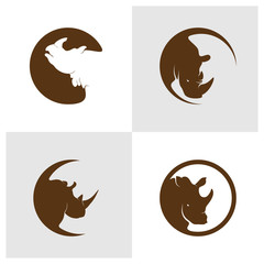 Set of Rhino logo design vector template. Vector rhino silhouette. Icon Symbol