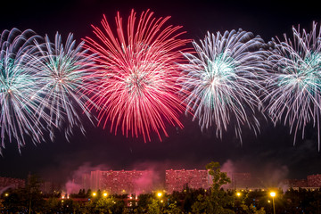 Red Blue Fireworks light up the sky