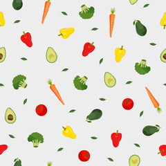 Vegetables seamless pattern on white background, Healthy ingredients food, vector illustration