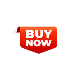 Red Vector Banner Ribbon on white background, top bookmark, buy now