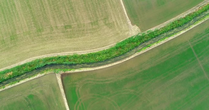 Flooded fields for rice cultivation seen from above