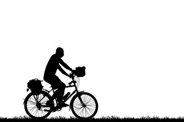 Naklejka na ściany i meble Silhouette man and bike relaxing on white background