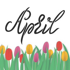 Illustration of papercut tulips and lettering april. For bunners, for sale bunners