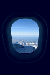 Mountain range from airplane window