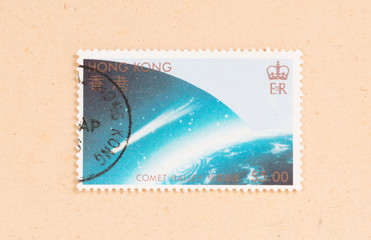 HONG KONG - CIRCA 1980: A stamp printed in Hong Kong shows comet Halley, circa 1980