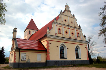 Fototapeta na wymiar St. Antoni Padewski parish church in Banie Mazurskie village, Goldap powiat, Warmian-Masurian Voivodeship in Poland