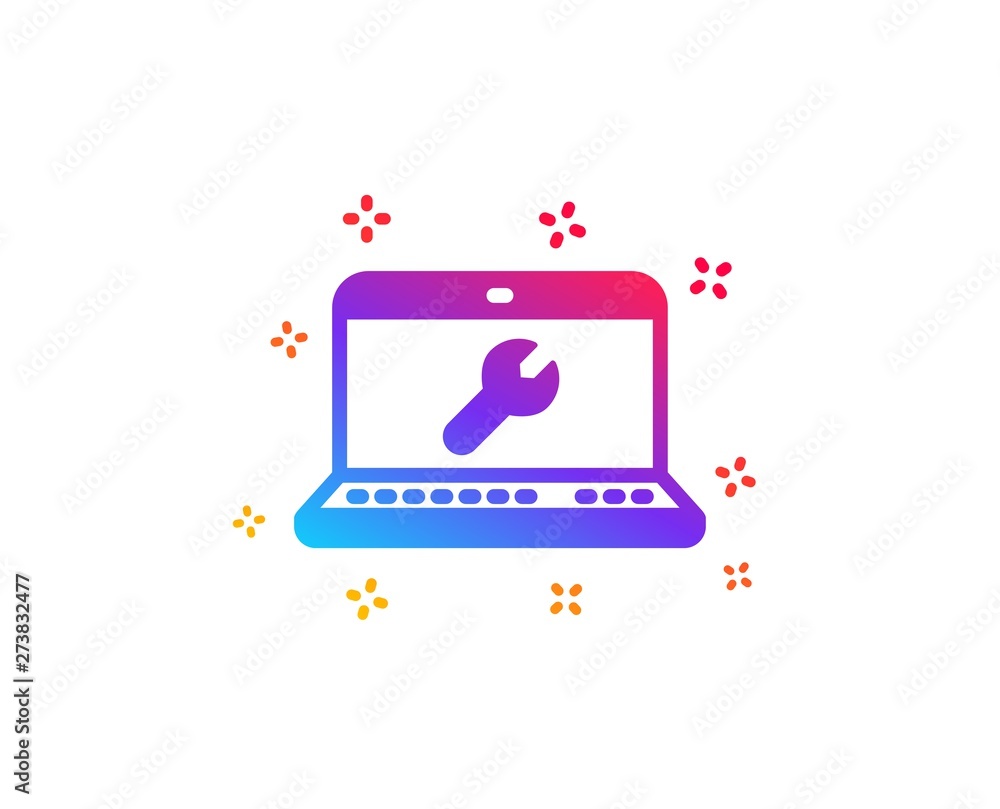 Poster spanner tool icon. laptop repair service sign. fix instruments symbol. dynamic shapes. gradient desi